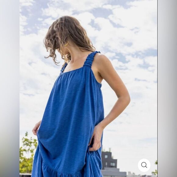 Lilla P Gathered Strap Peplum Midi Dress Cotton Modal Blend Marlin Blue XS NWT - Picture 5 of 13